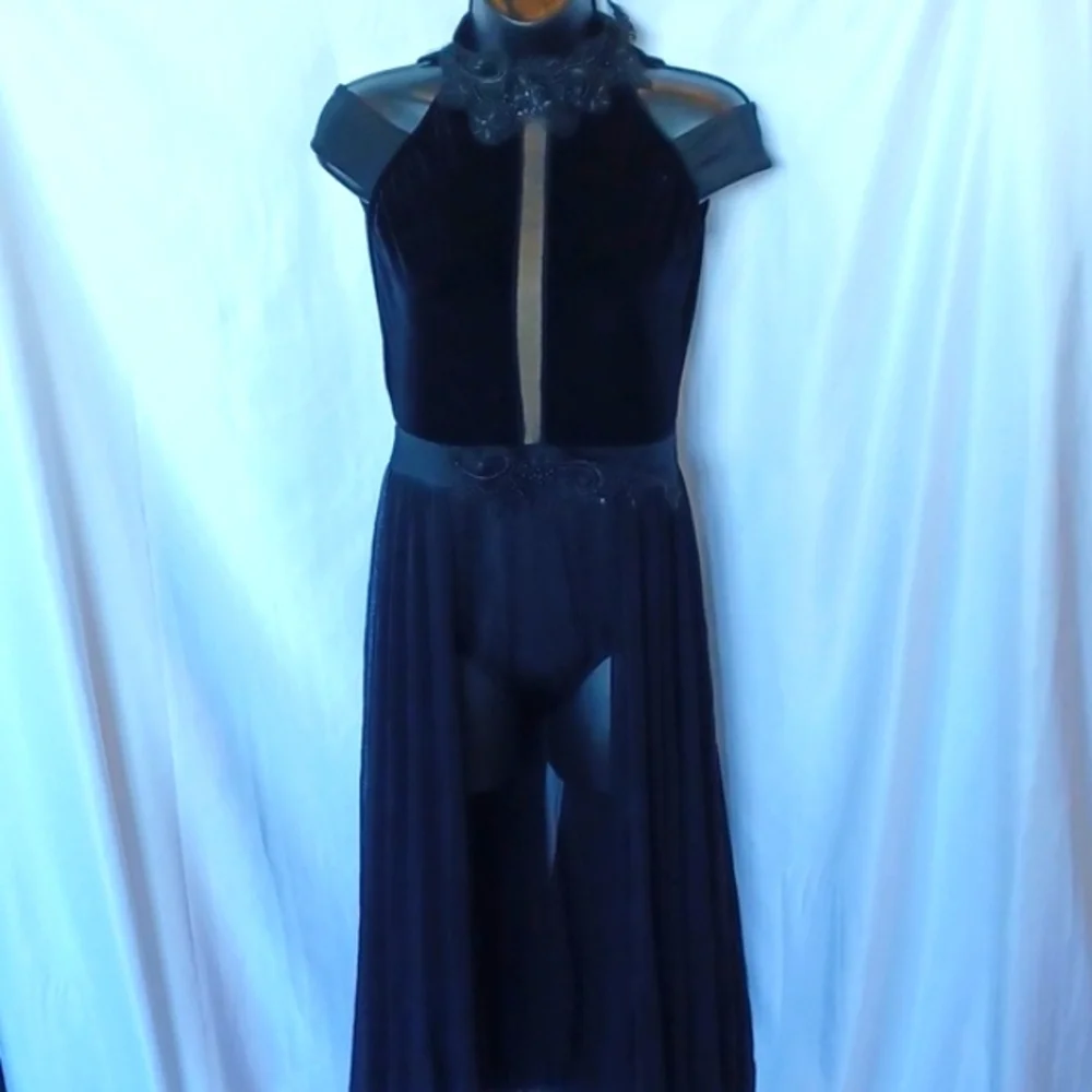 Weissman Child XLarge Lyrical Costume,  velvet top, sheer open front skirt Black